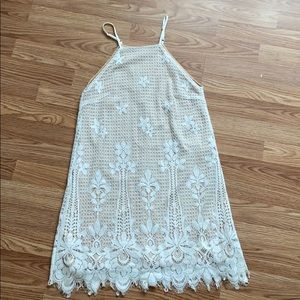 BNOWO-White Lace Shift Dress